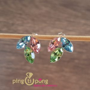 Boucles d’oreilles « 3 Feuilles » en argent 925 rhodié et cristaux autrichiens 3 couleurs