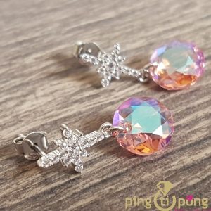 Boucles d’oreilles « Flocons » en cristal rose irisé, argent 925 et zirconium de SPARK