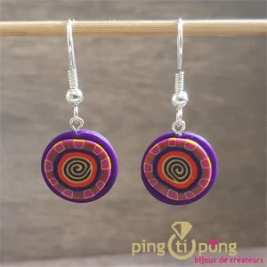 Boucles d’oreilles Pastacuita spirale rondes pendantes violettes