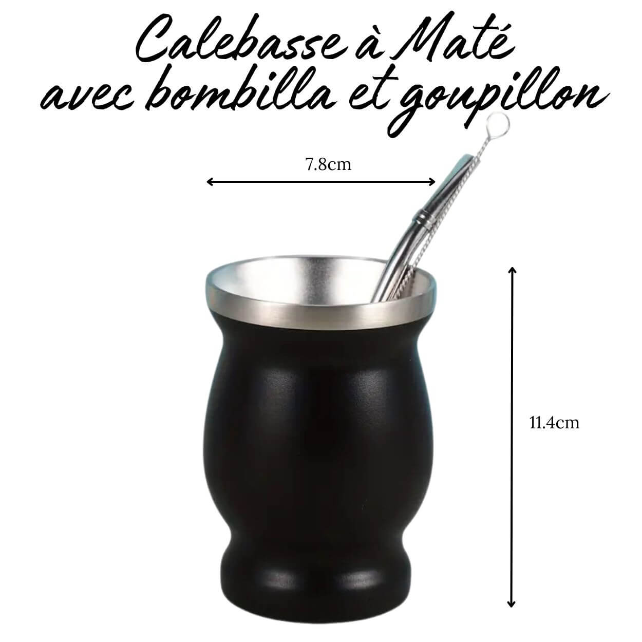 Calebasse à Maté avec bombilla et goupillon 250ml – Noir – Image 2