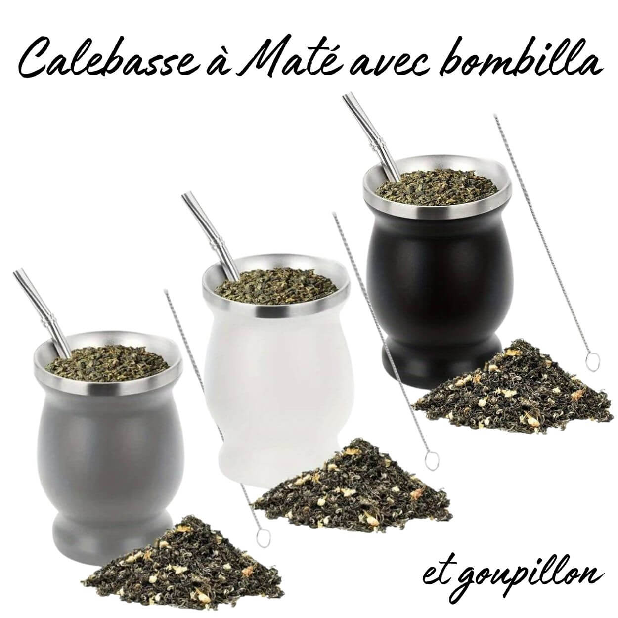 Calebasse à Maté avec bombilla et goupillon 250ml – Noir – Image 3
