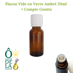 Flacon Vide en Verre Ambré 20ml + Compte Goutte