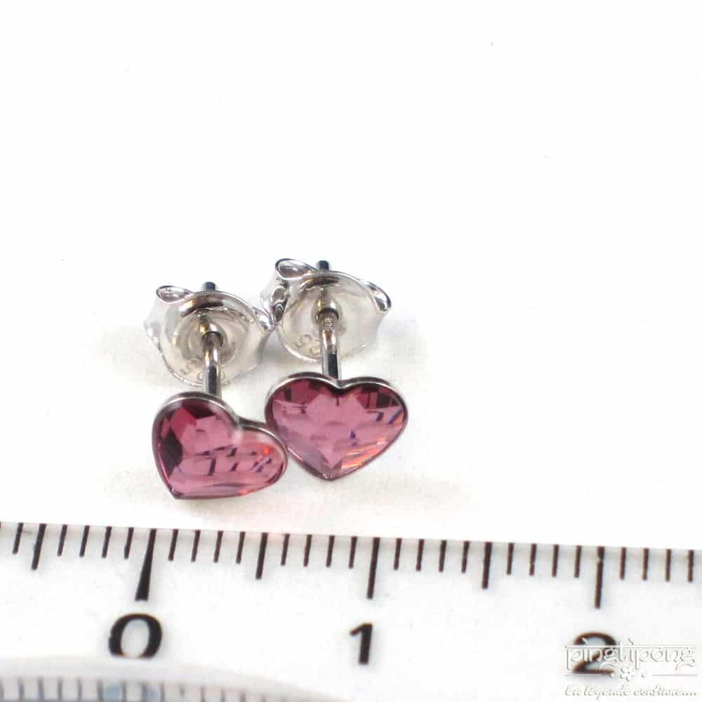 Boucle d’oreille Spark en forme de coeur en argent et swarovski rose tendre – Image 5