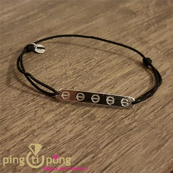 Bracelet en argent rhodié et lacette noire de L’AVARE – Image 2