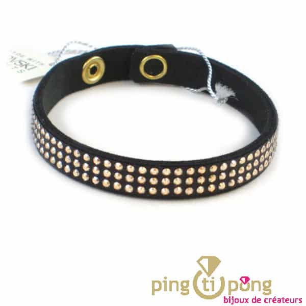 Bracelet Spark alcantara® noir et cristal de swarovski® or sur 3 rangs – Image 3