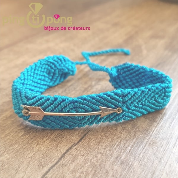 Bracelet brésilien flèche argent homme et femme bleu turquoise – L’AVARE bijoux
