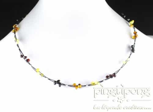 Collier d’ambre Balticambre petites perles rondes de 4 couleurs d’Ambre et argent – Image 4