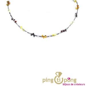 Collier d’ambre Balticambre petites perles rondes de 4 couleurs d’Ambre et argent