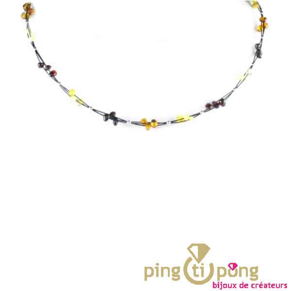 Collier d’ambre Balticambre petites perles rondes de 4 couleurs d’Ambre et argent – Image 2