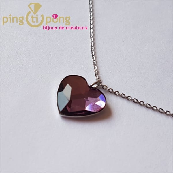 Collier argent rhodié et coeur en cristal de luxe violet de SPARK – Image 2