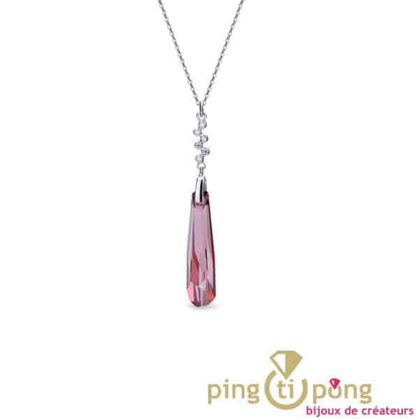 Collier an argent avec pendentif stalactite en cristal de Swarovski rose de Spark – Image 2